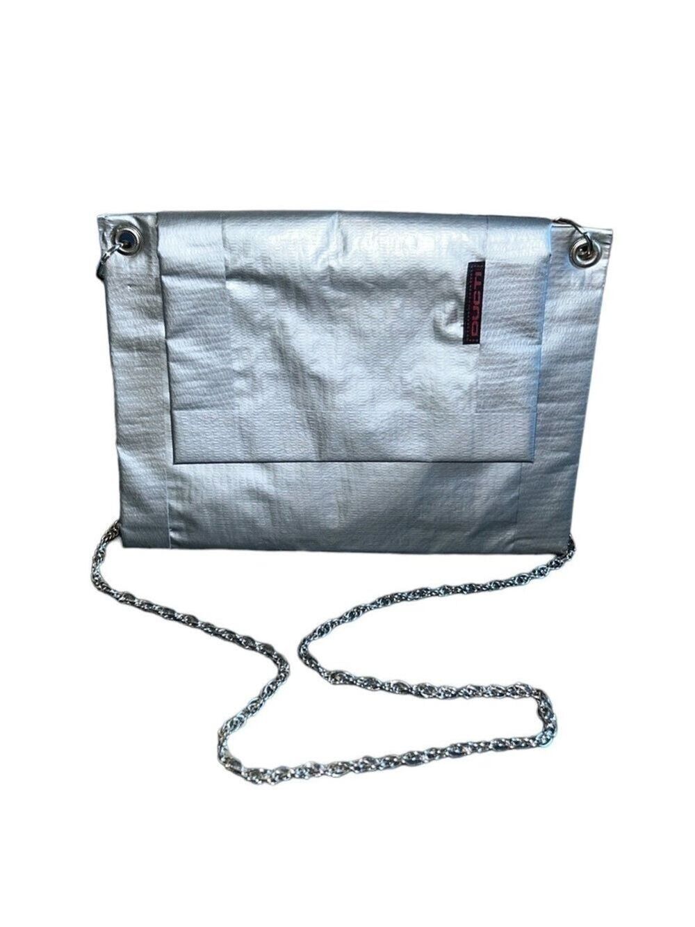 Ducti Duct Tape Purse CrossBody Clutch Silver Gray with Chain